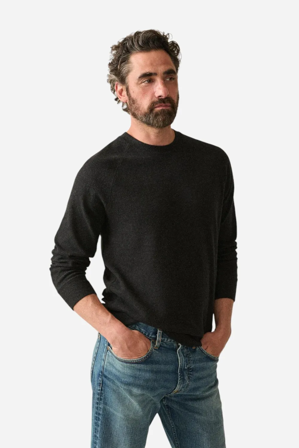 Faherty Legend Sweater Crew Heather Black Twill