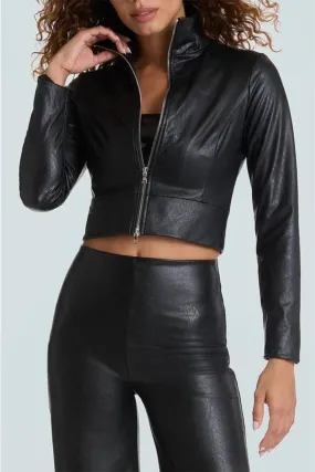 Faux Leather Cropped Biker Jacket