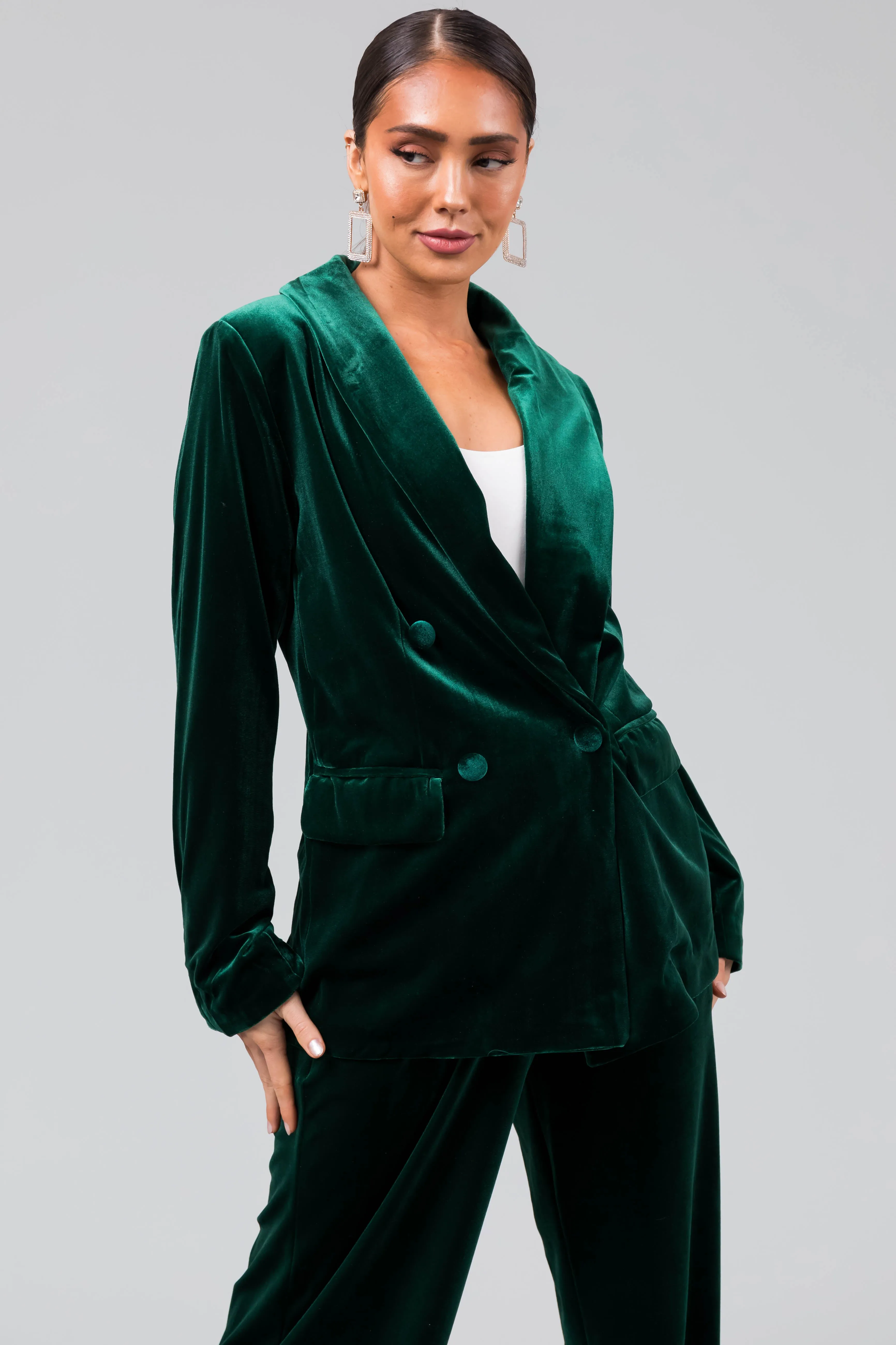 Forest Double Button Velvet Blazer