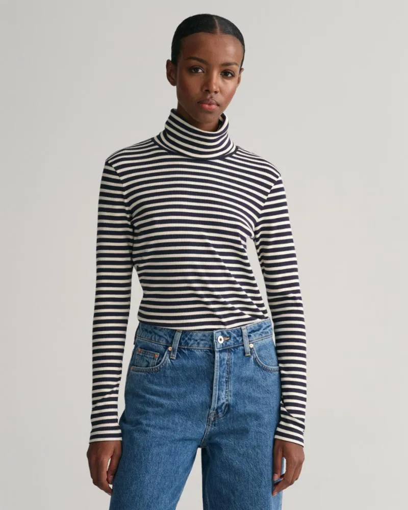 Gant Apparel S Women's Slim Striped Rib Turtleneck Seasonal Newness Blue Reg