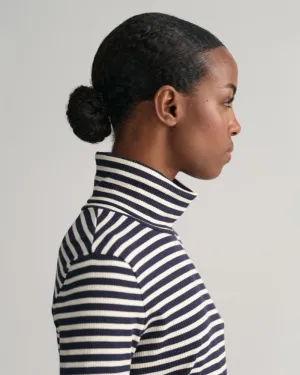 Gant Apparel S Women's Slim Striped Rib Turtleneck Seasonal Newness Blue Reg