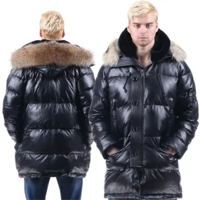 Genuine LEATHER DUCK DOWN Real FUR PARKA COAT