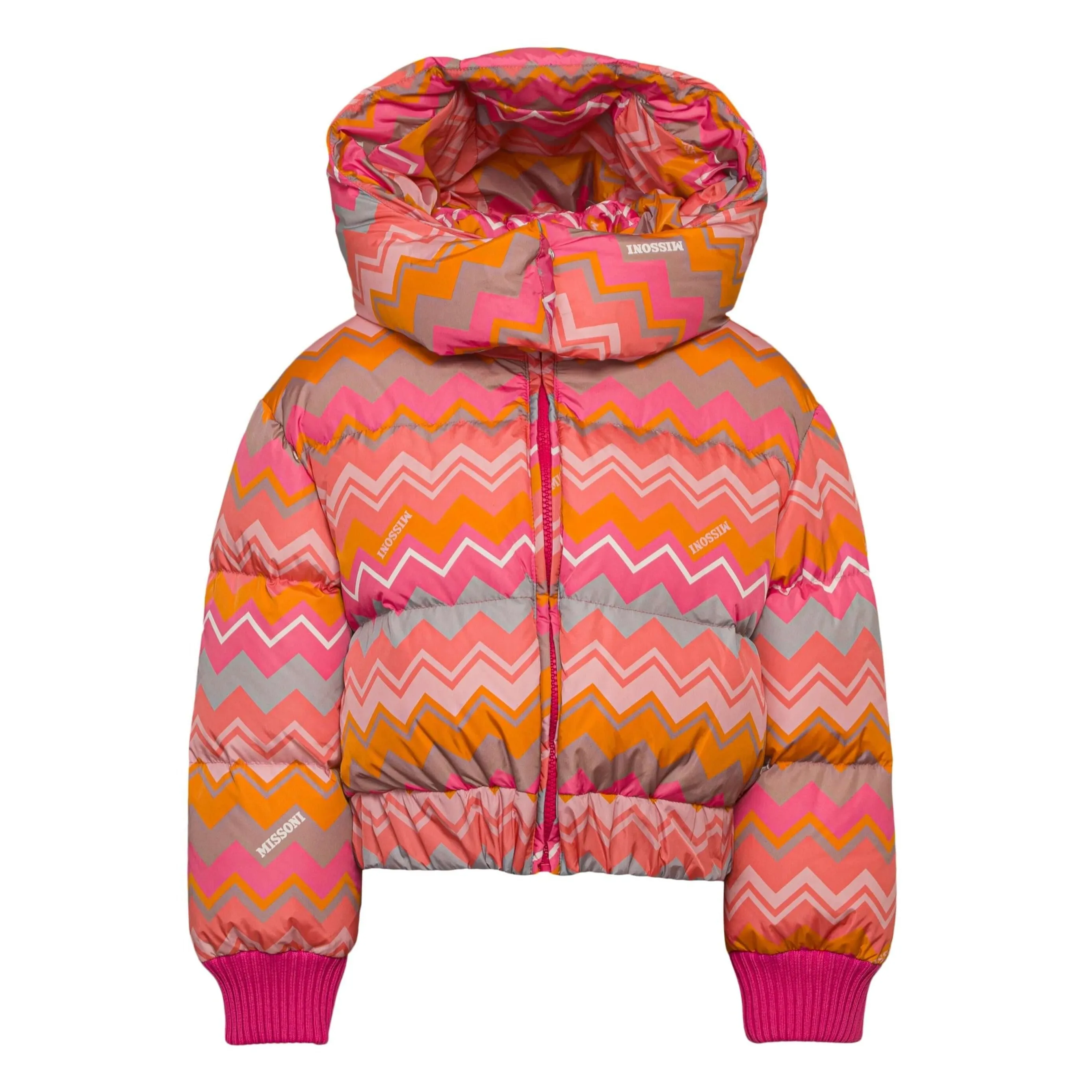 Girls Pink Zig Zag Puffer Coat