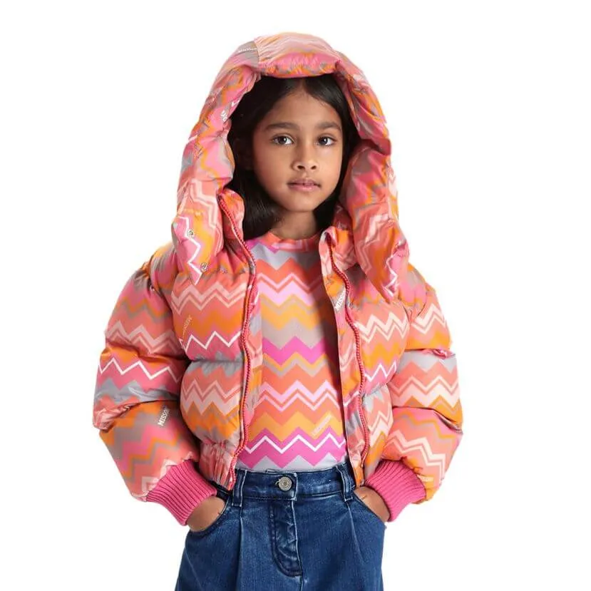 Girls Pink Zig Zag Puffer Coat