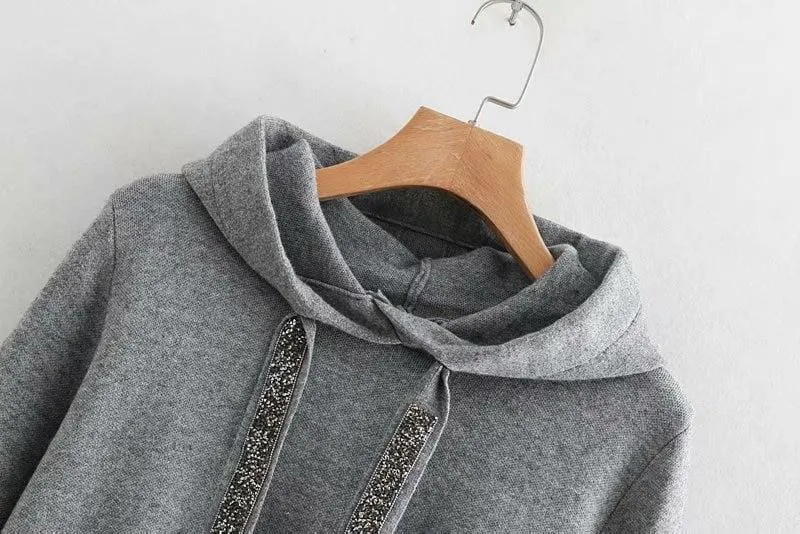 Glitter Long-Sleeve Knitted Hoodie