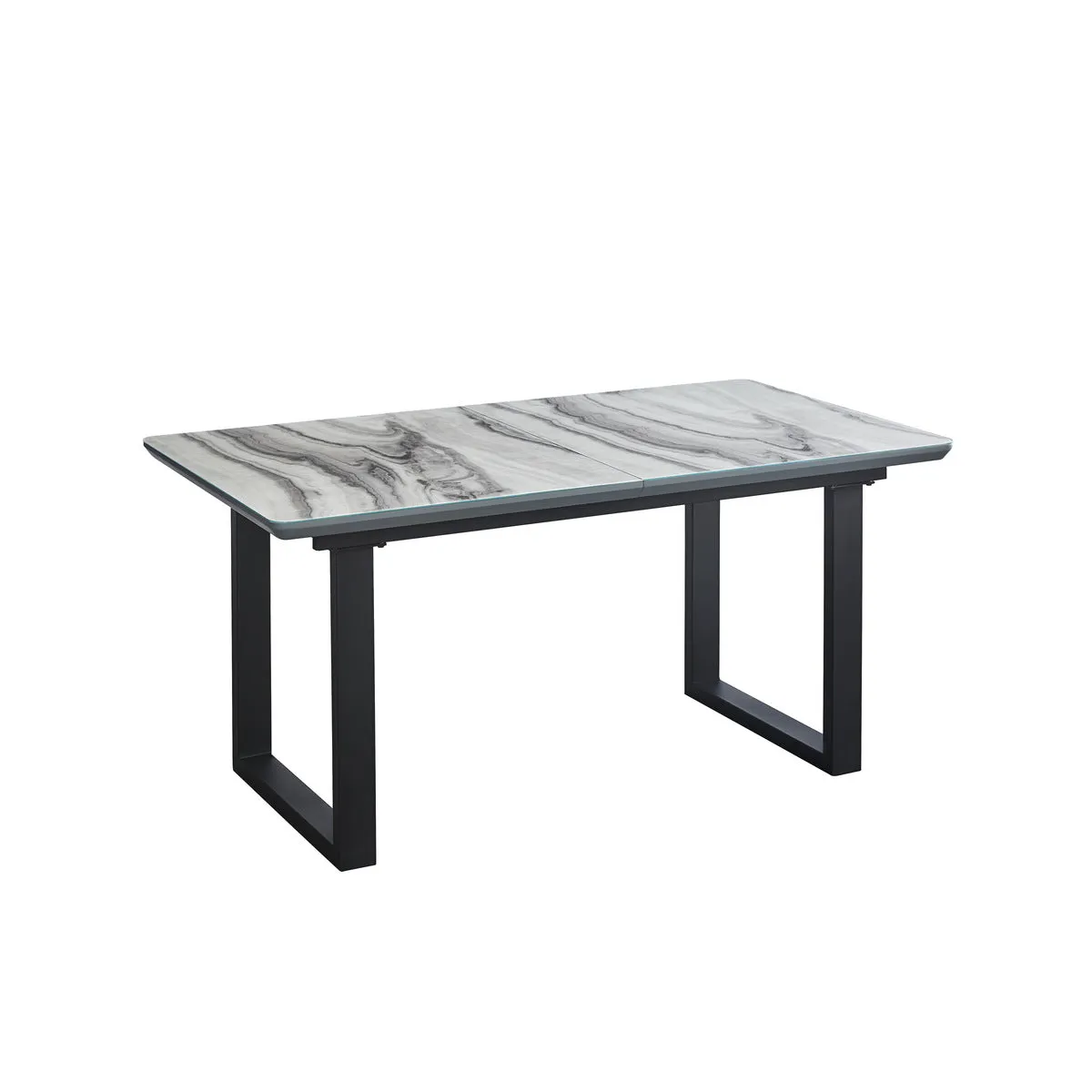 Grey & White Faux Marble Dining Table with Self-Storing Extension Leaf