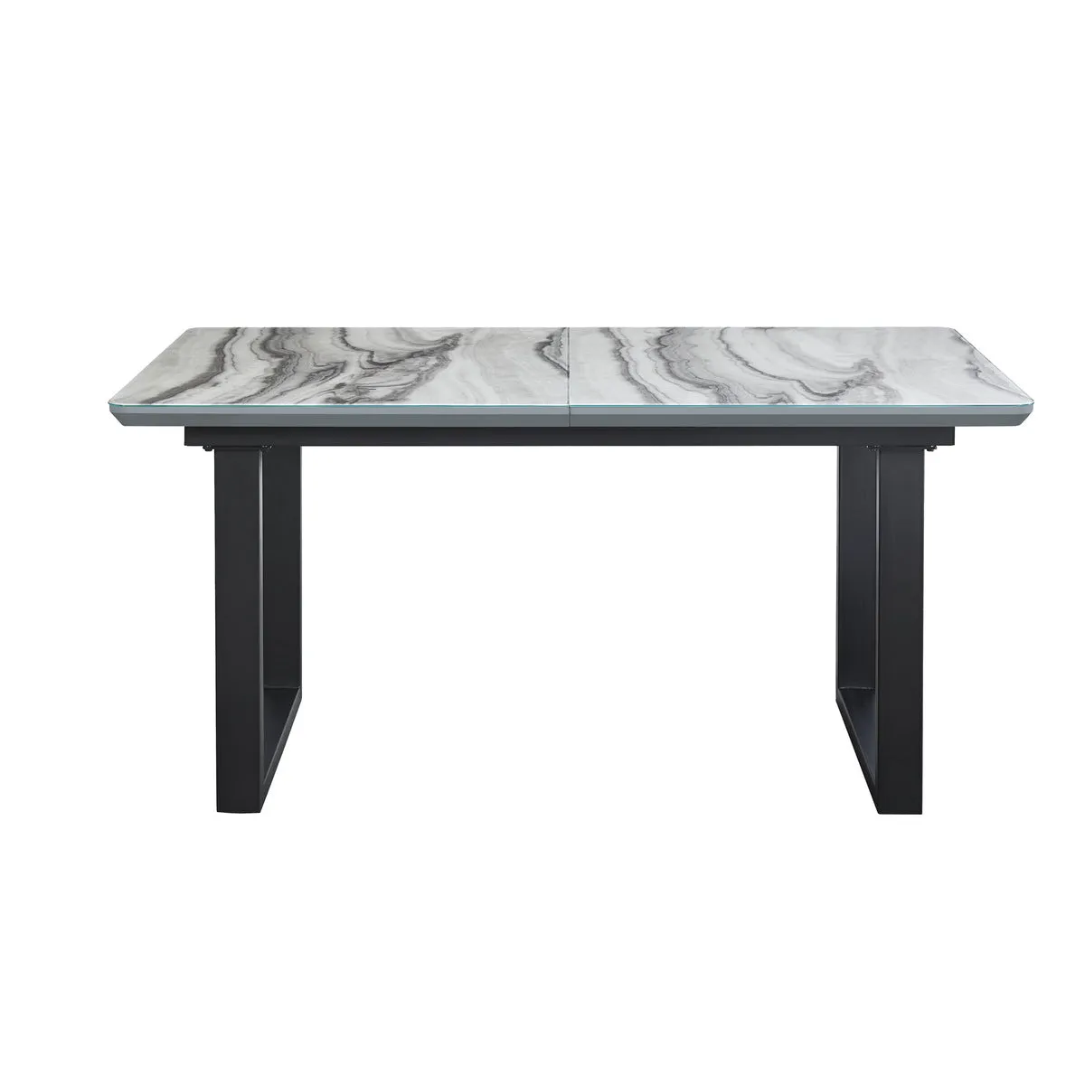 Grey & White Faux Marble Dining Table with Self-Storing Extension Leaf