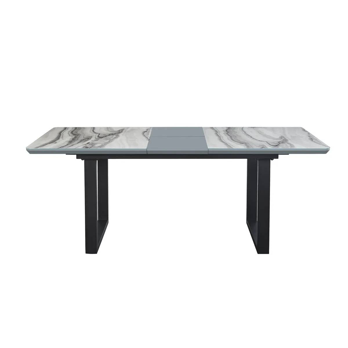 Grey & White Faux Marble Dining Table with Self-Storing Extension Leaf