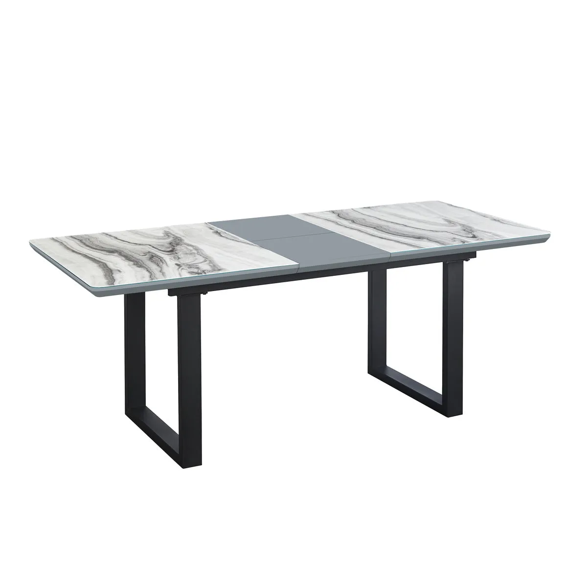 Grey & White Faux Marble Dining Table with Self-Storing Extension Leaf