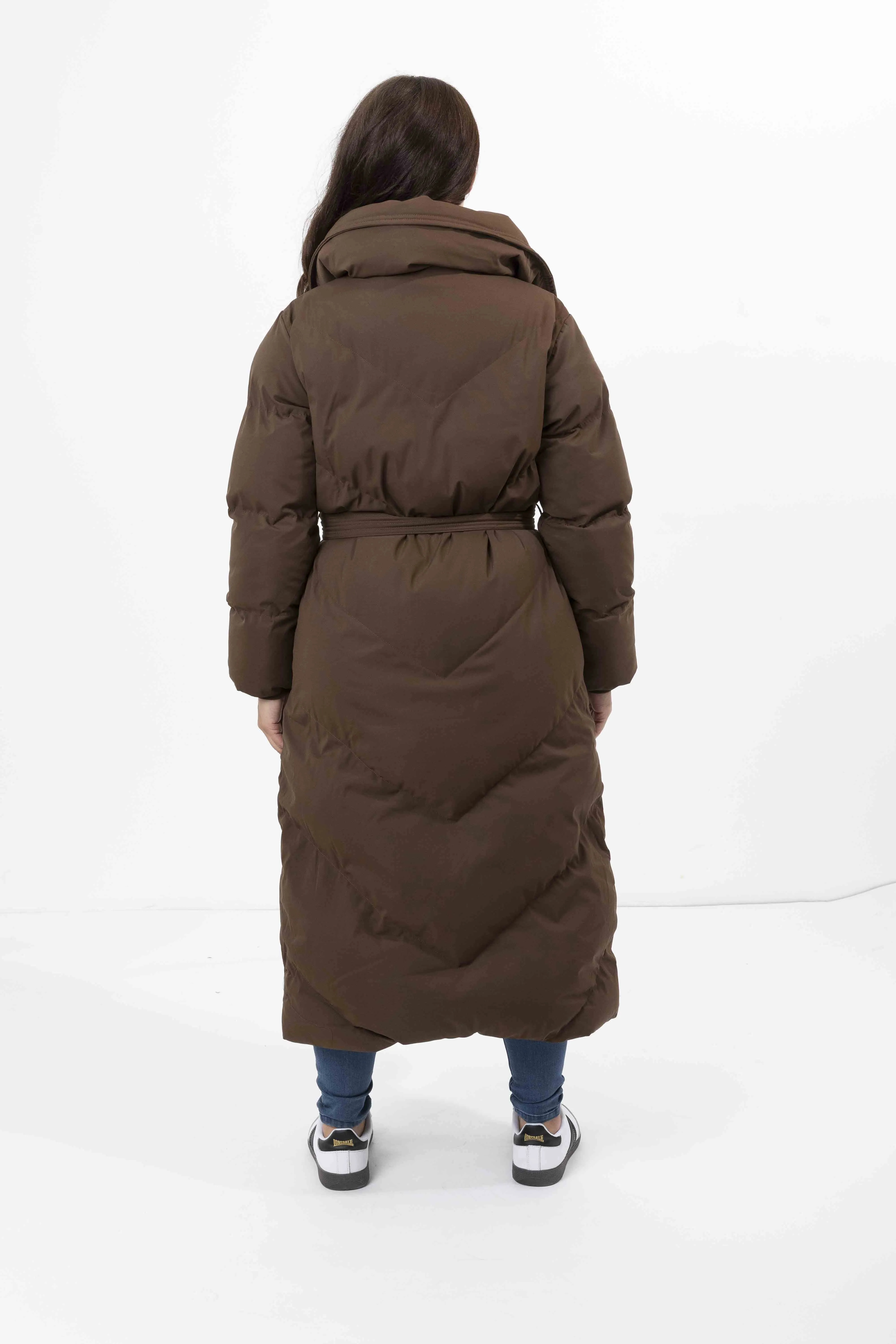 High Neck Belted Padded Long Puffer Coat