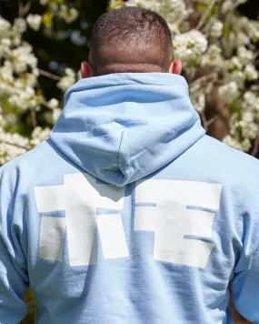 HOMO In Japanese, white on light blue - pullover hoodie.