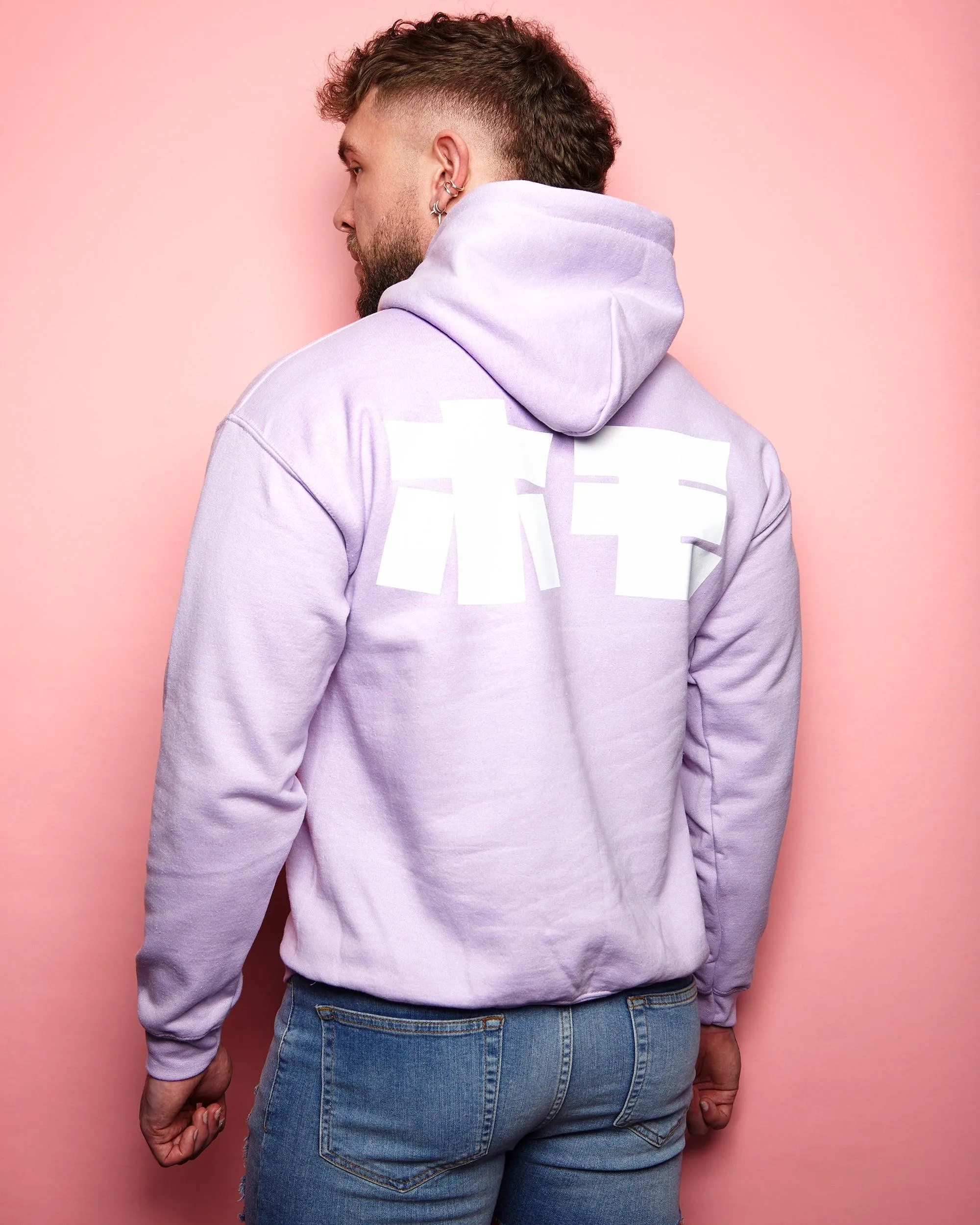 HOMO In Japanese, white on light purple - pullover hoodie.