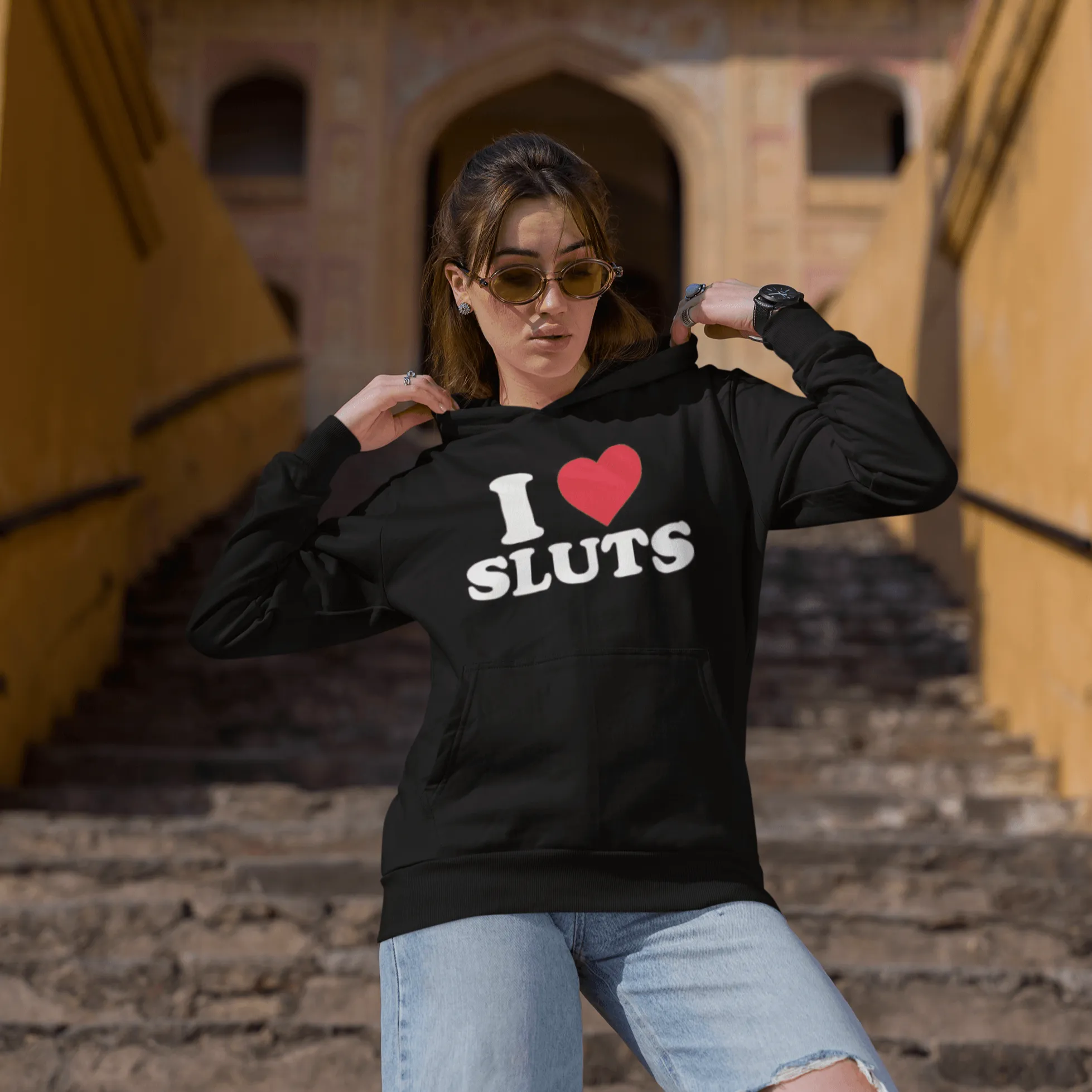 I Love Sluts Hoodie Ultra Soft Blended Cotton Midweight Unisex Pullover