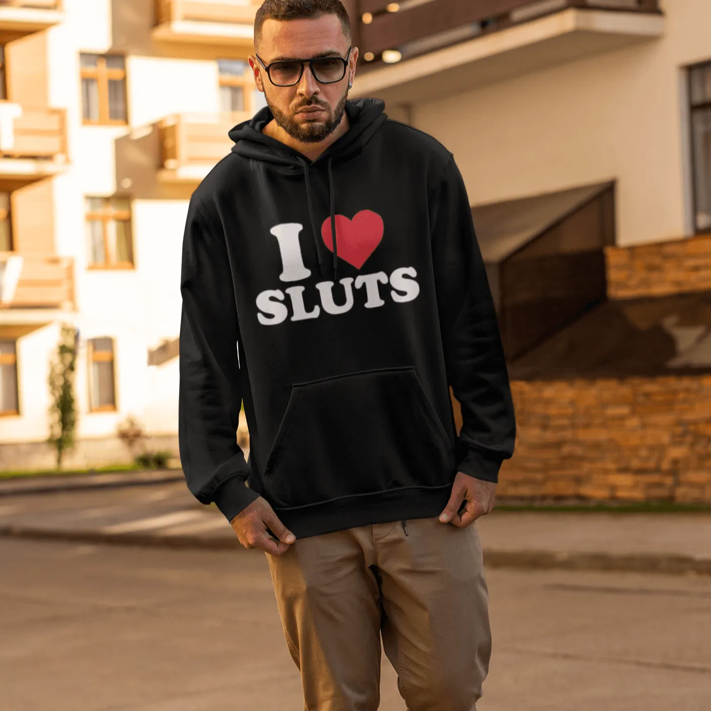 I Love Sluts Hoodie Ultra Soft Blended Cotton Midweight Unisex Pullover