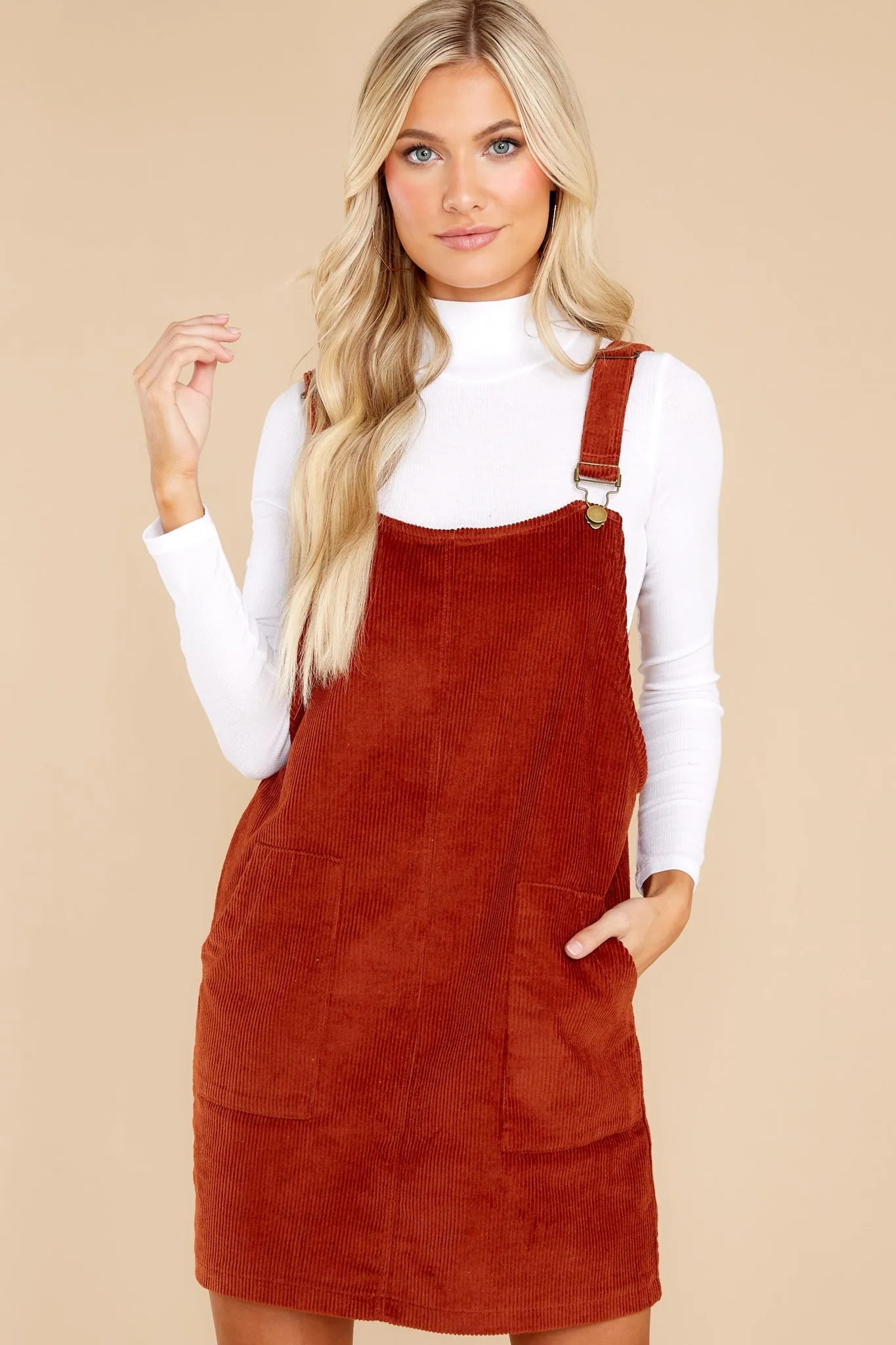 It's My Treat Rust Overall Dress