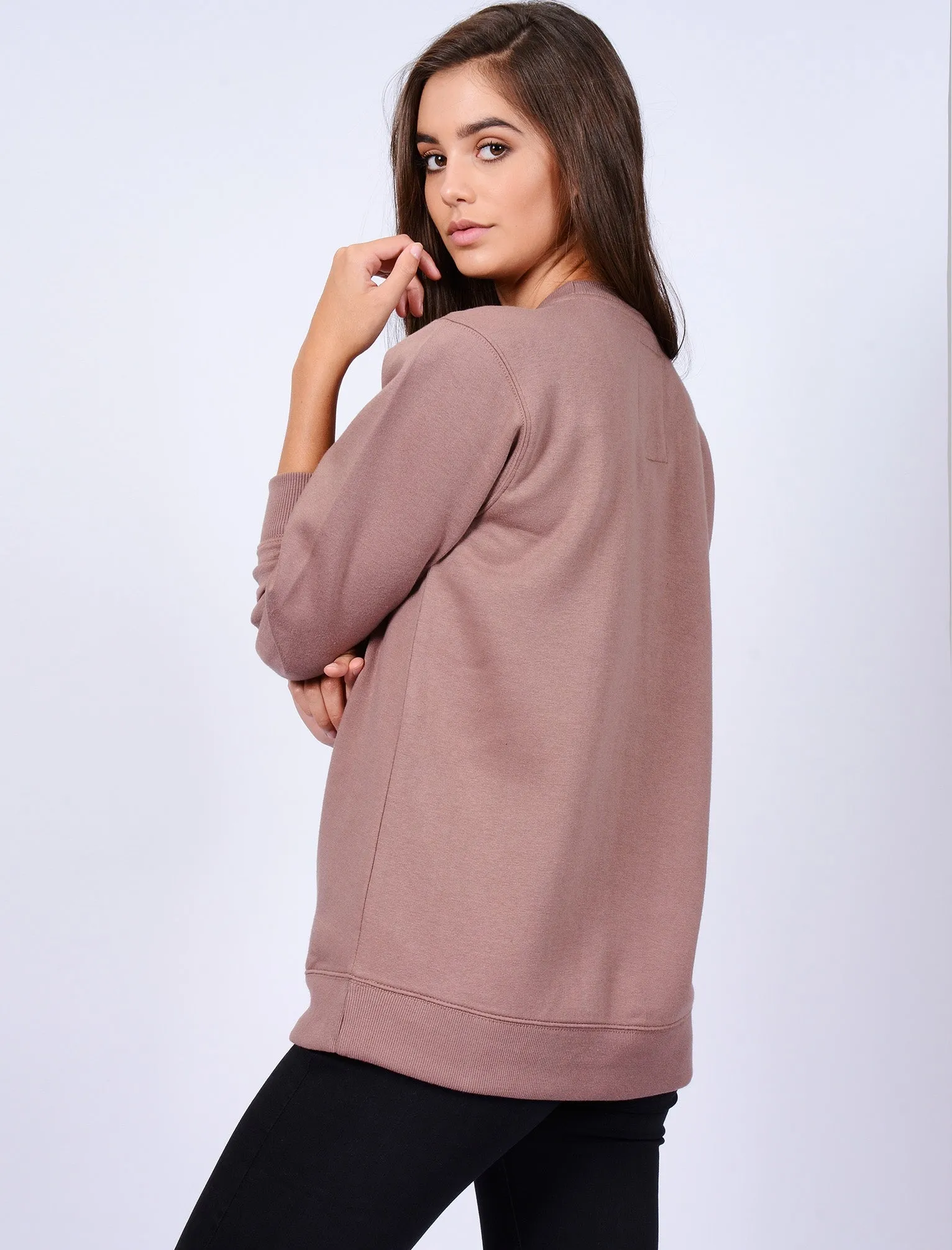 Kapo Boyfriend Sweatshirt with Boucle Motif in Soft Mauve - Tokyo Laundry