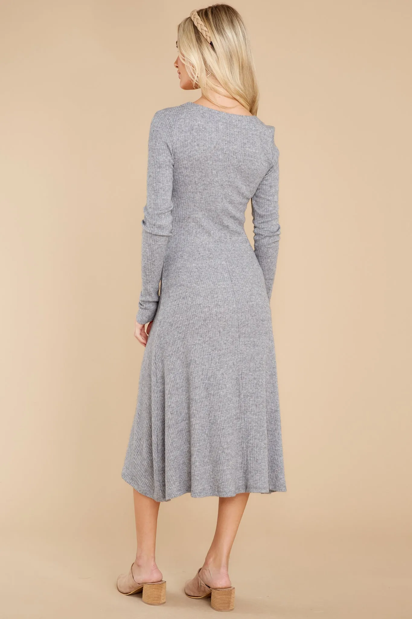 Keep It Uptown Heather Grey Knit Midi Dress