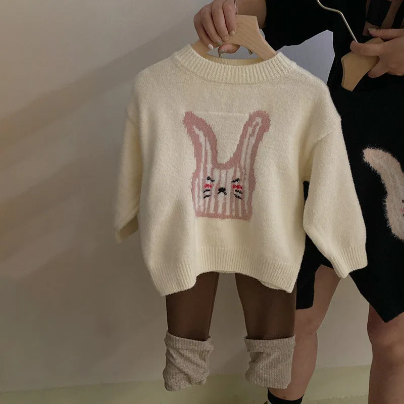 Korean version of girls 2023 autumn and winter lazy wind rabbit cartoon knitted sweater versatile foreign leggings sweet suit