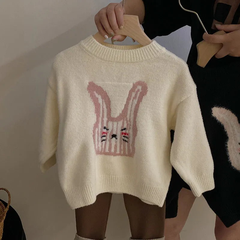 Korean version of girls 2023 autumn and winter lazy wind rabbit cartoon knitted sweater versatile foreign leggings sweet suit