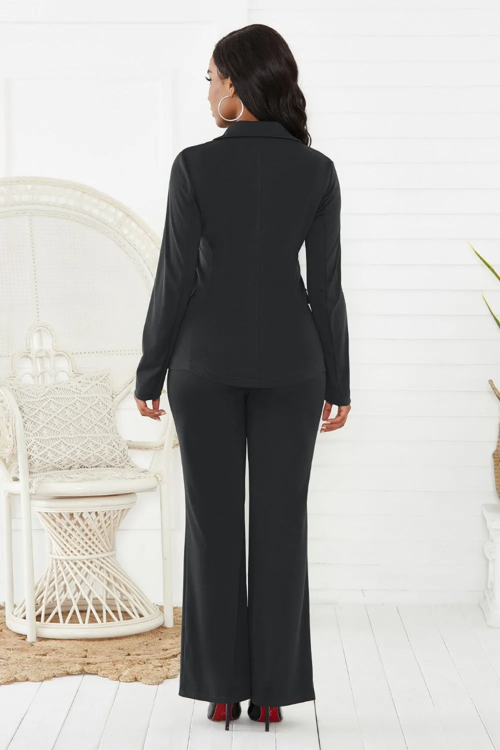 Lapel Collar Long Sleeve Blazer and Pants Set