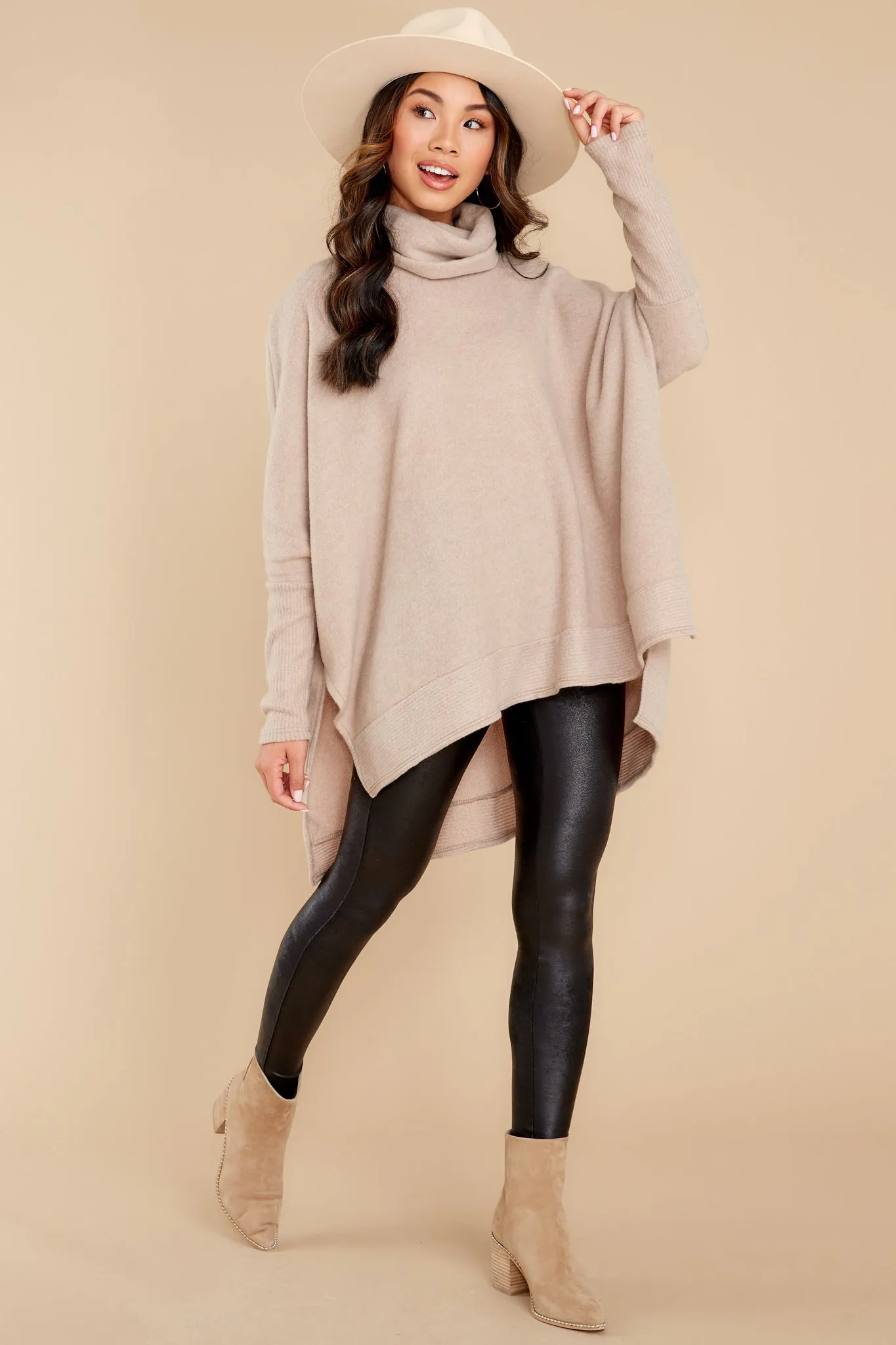 Last To Love Taupe Cowl Neck Sweater