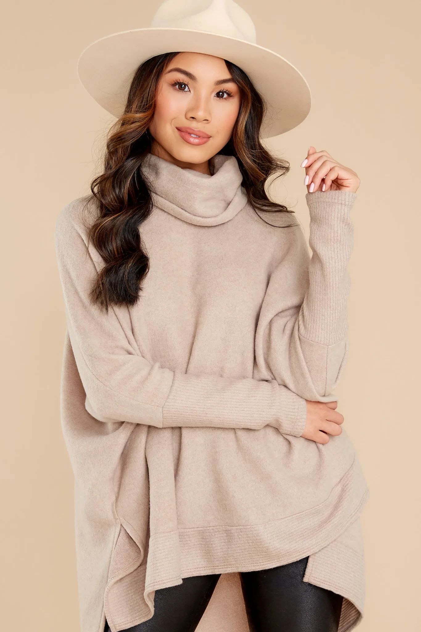 Last To Love Taupe Cowl Neck Sweater