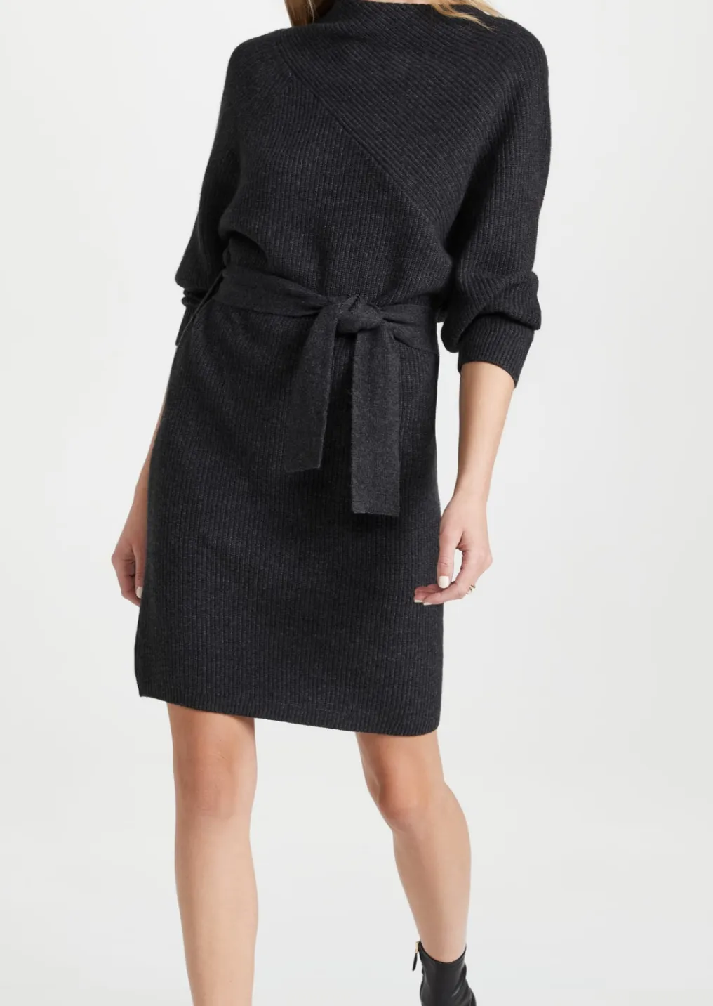 Leith Belted Dress - Dark Charcoal Melange Grey