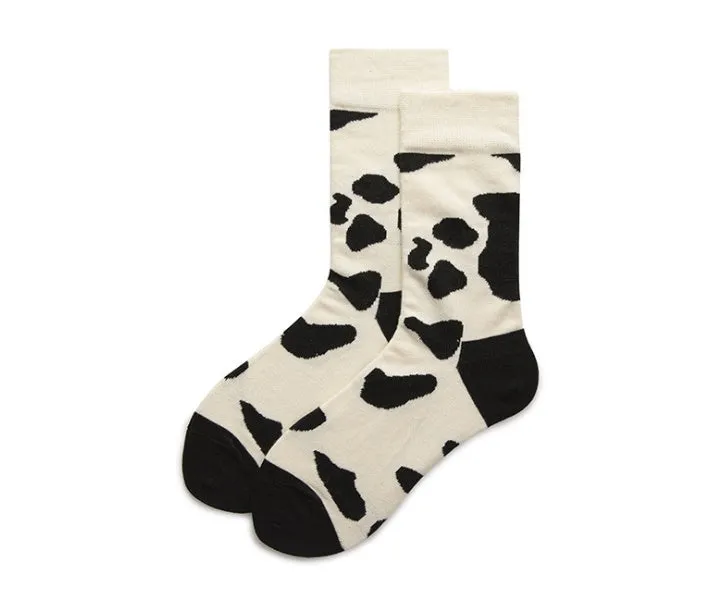 Leopard Dalmatian Black White Cotton Crew Socks