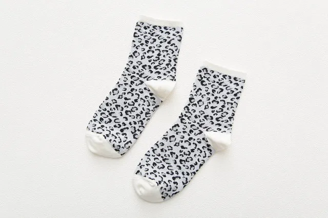 Leopard Dalmatian Black White Cotton Crew Socks