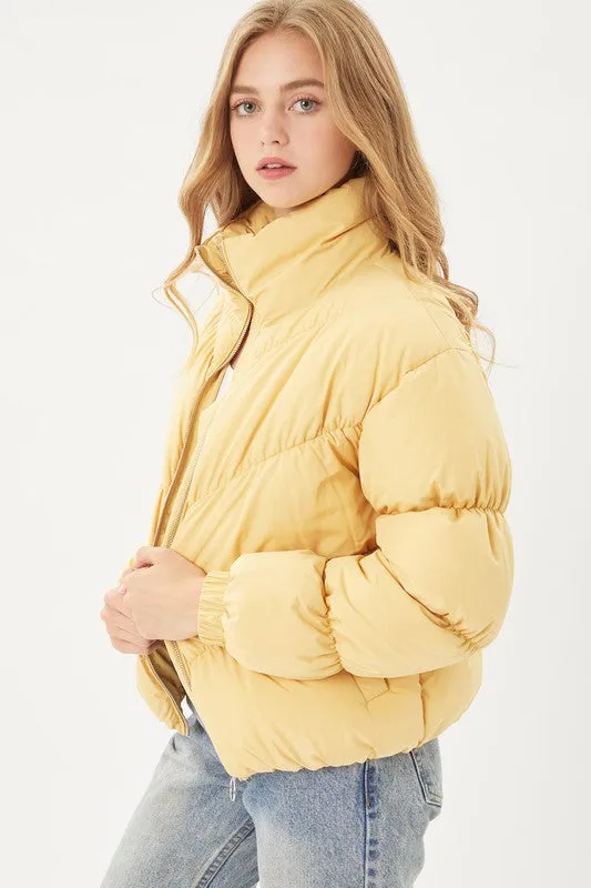 Light Yellow Long Sleeve Fluffy Puffer Jacket