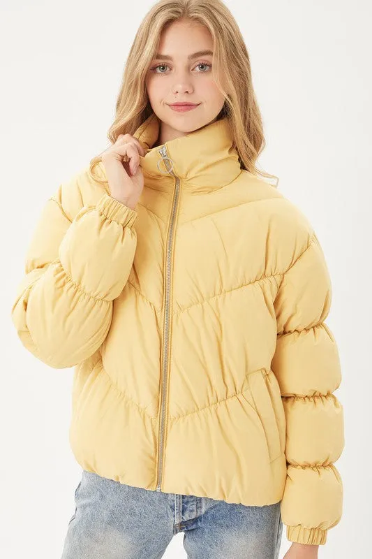 Light Yellow Long Sleeve Fluffy Puffer Jacket