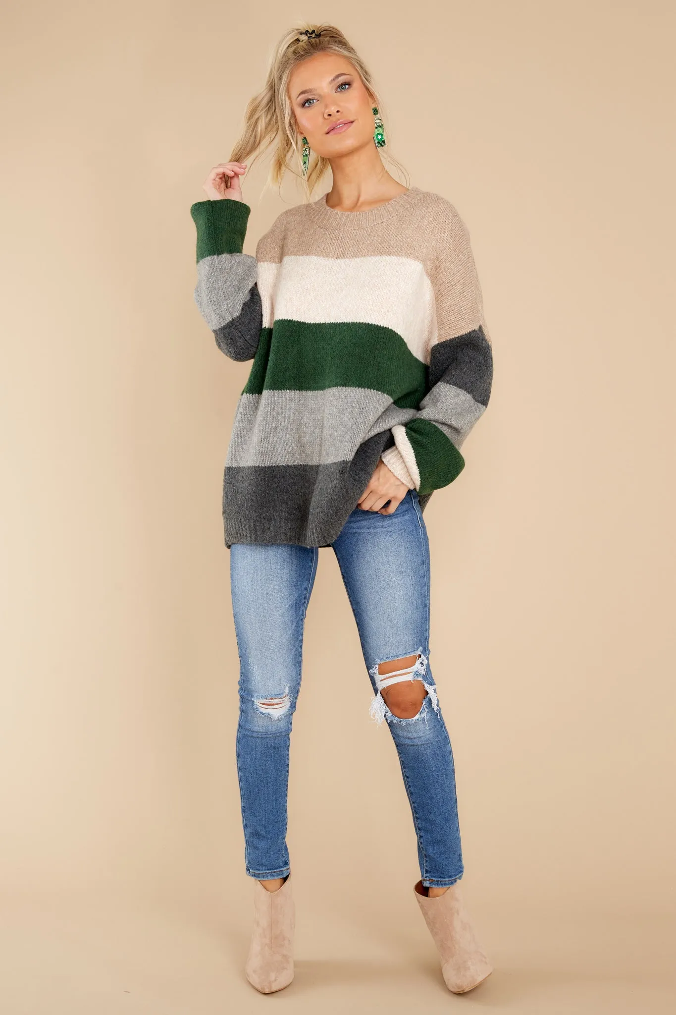 Lighthearted Fun Beige Colorblock Sweater