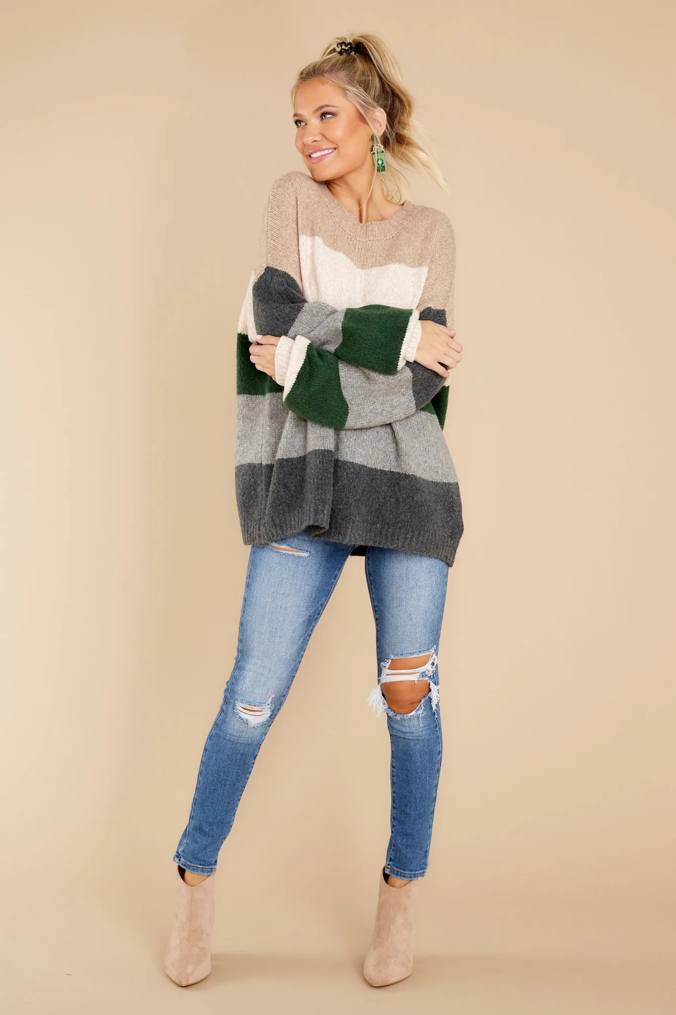 Lighthearted Fun Beige Colorblock Sweater