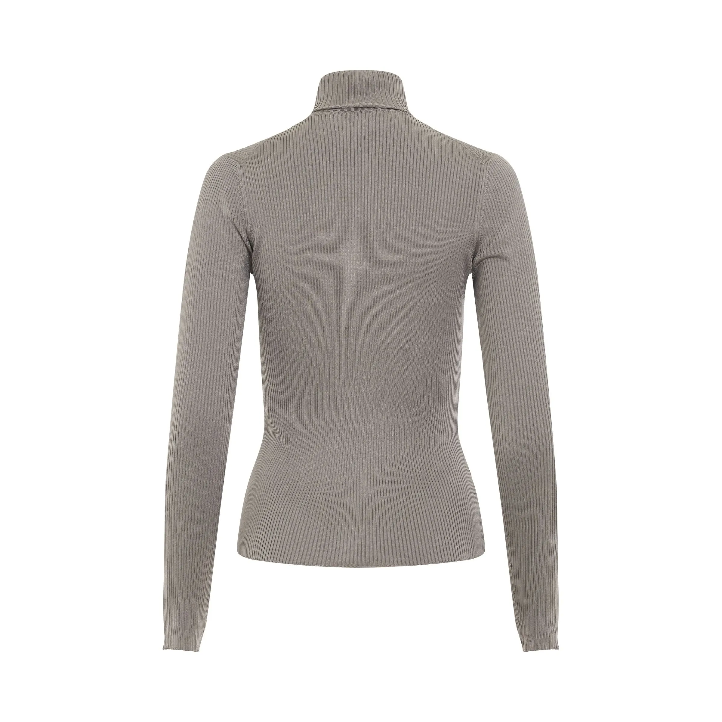 Long Sleeve Fitted Rib Knit Turtleneck in Grey