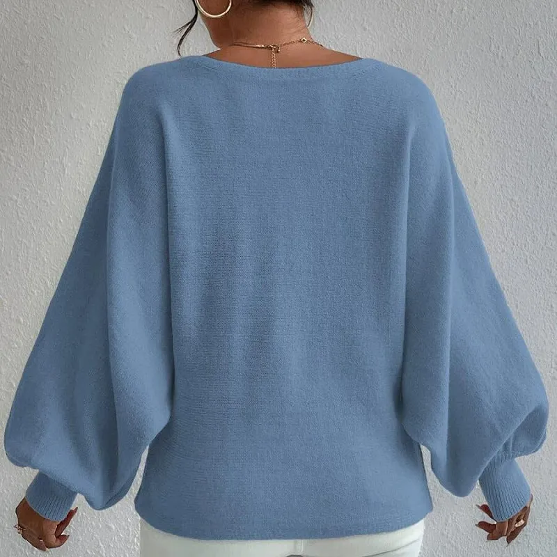 Loose Knit Geometric Pattern Sweater - Blue