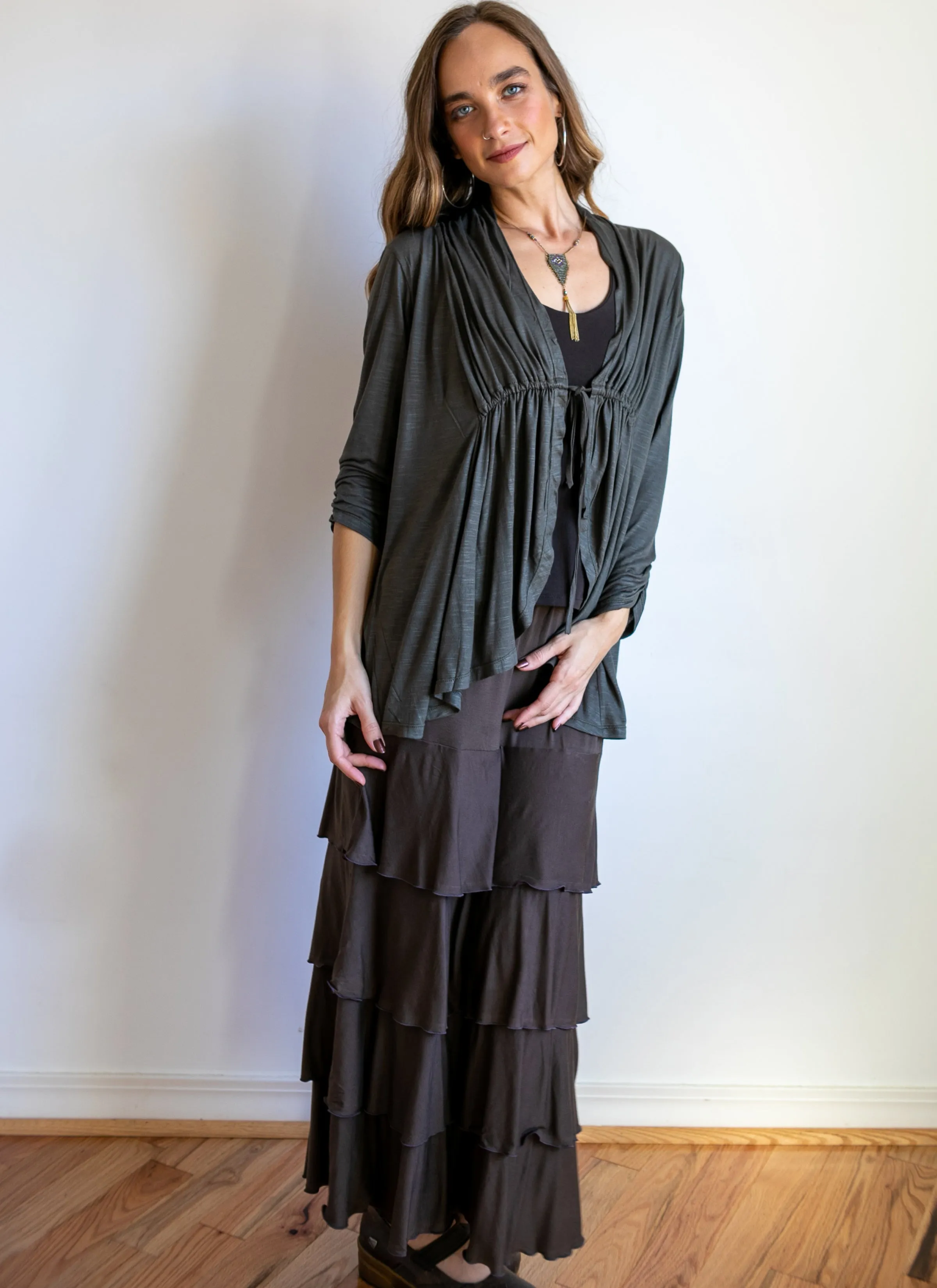 Lydia Maxi Skirt with Ruffles in Mocha