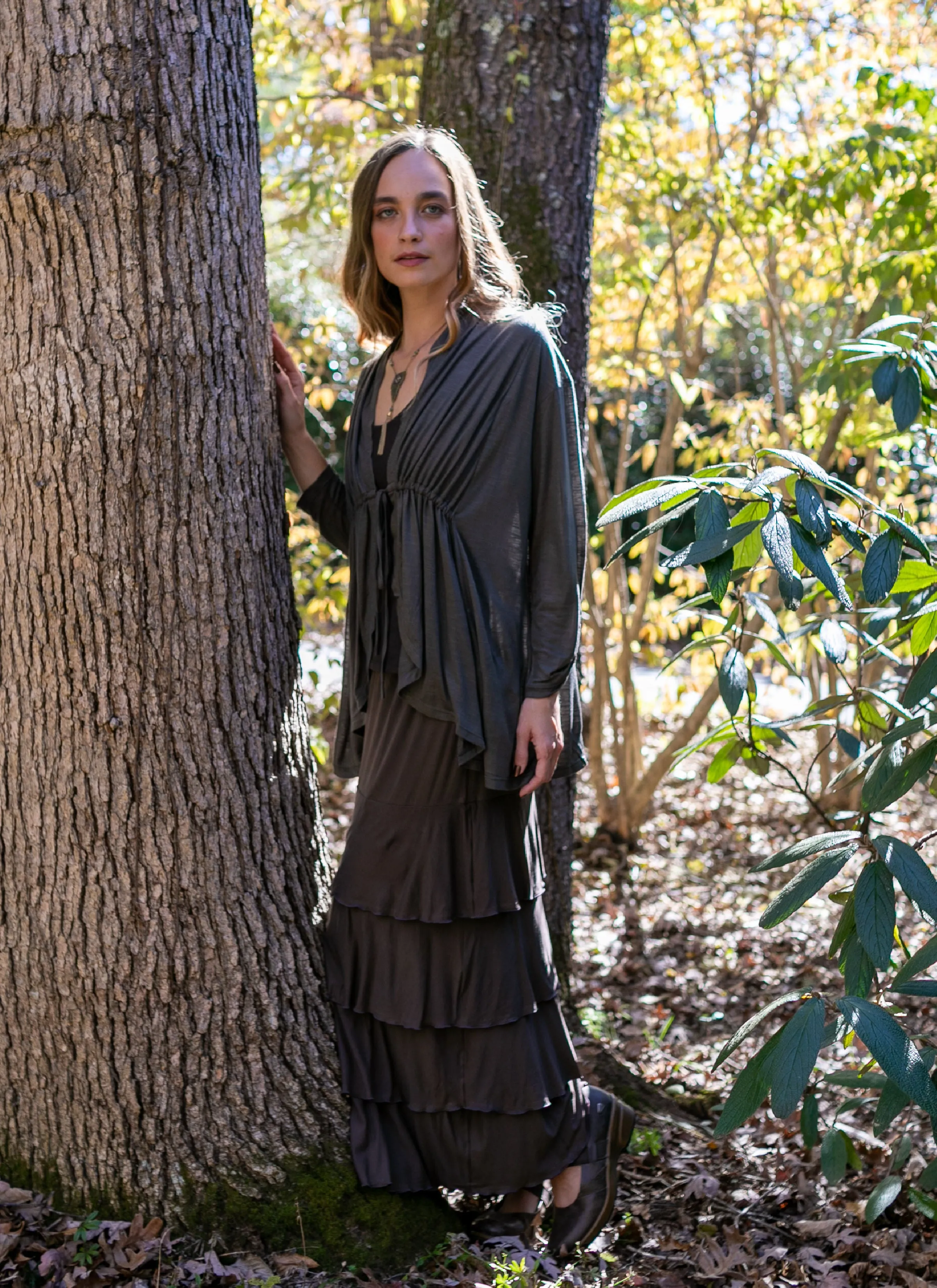 Lydia Maxi Skirt with Ruffles in Mocha