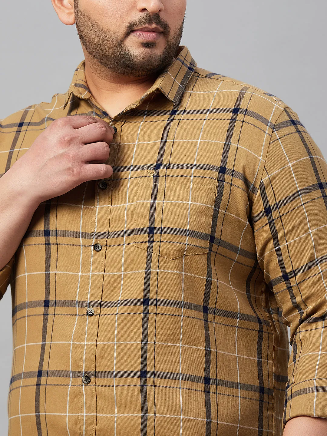 Men Checked Khaki Classic Shirt