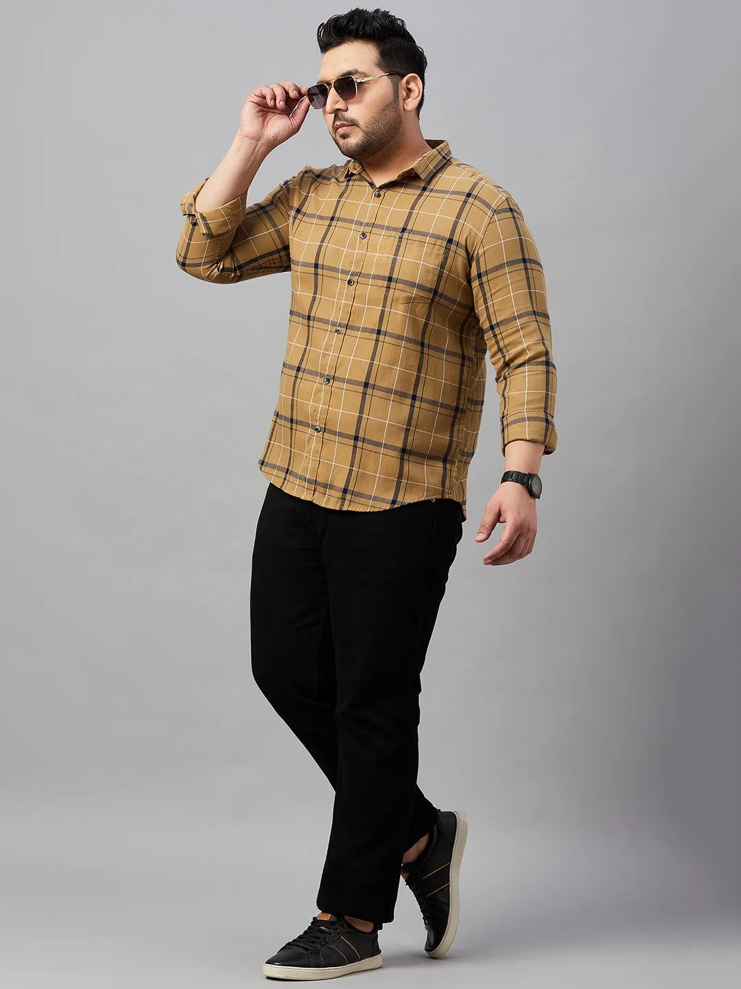 Men Checked Khaki Classic Shirt