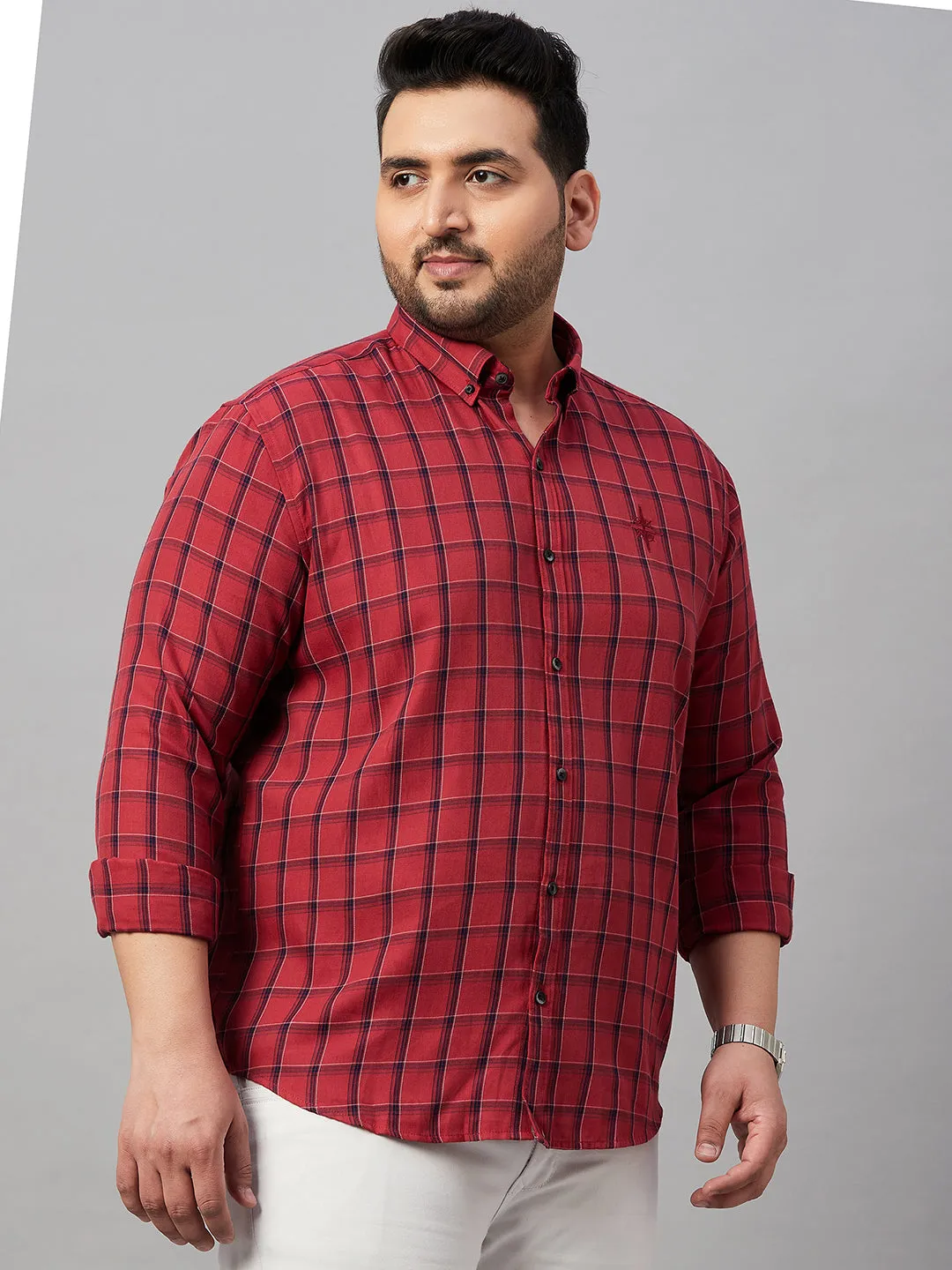 Men Checked Maroon Comfort Shirt