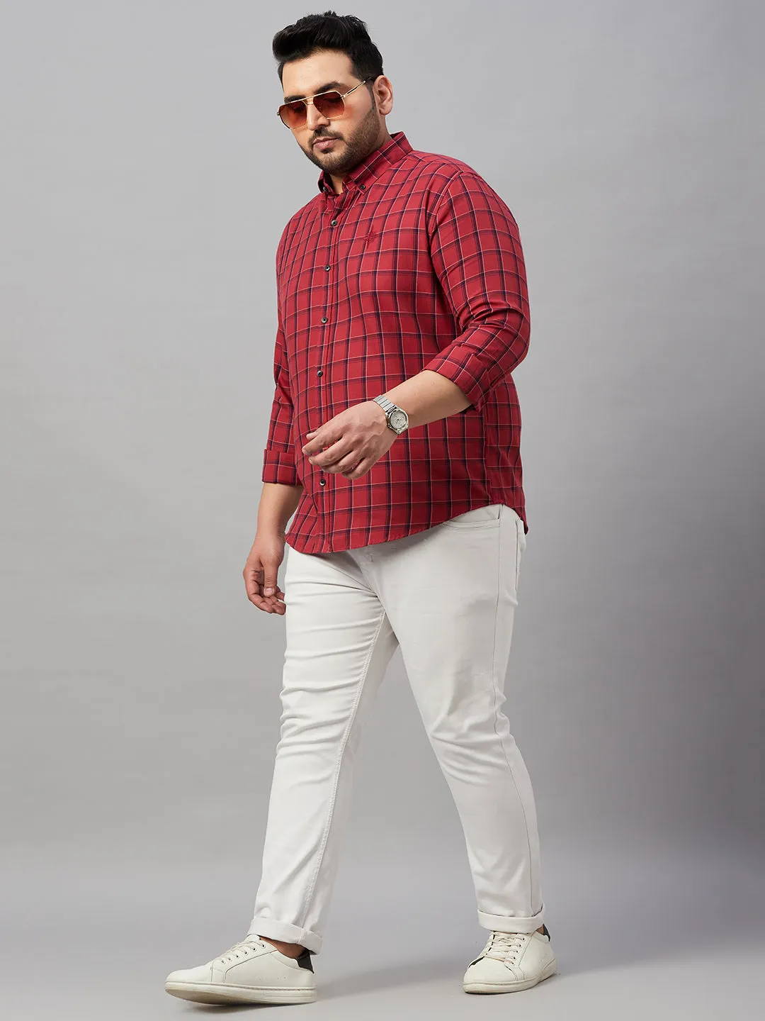 Men Checked Maroon Comfort Shirt