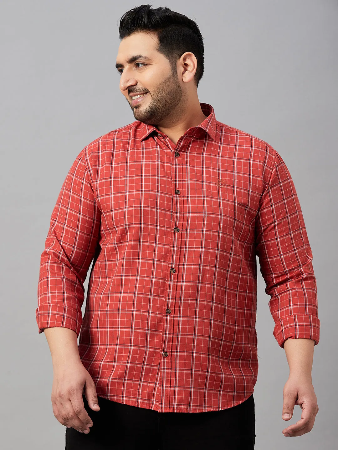 Men Checked Rust Shirt