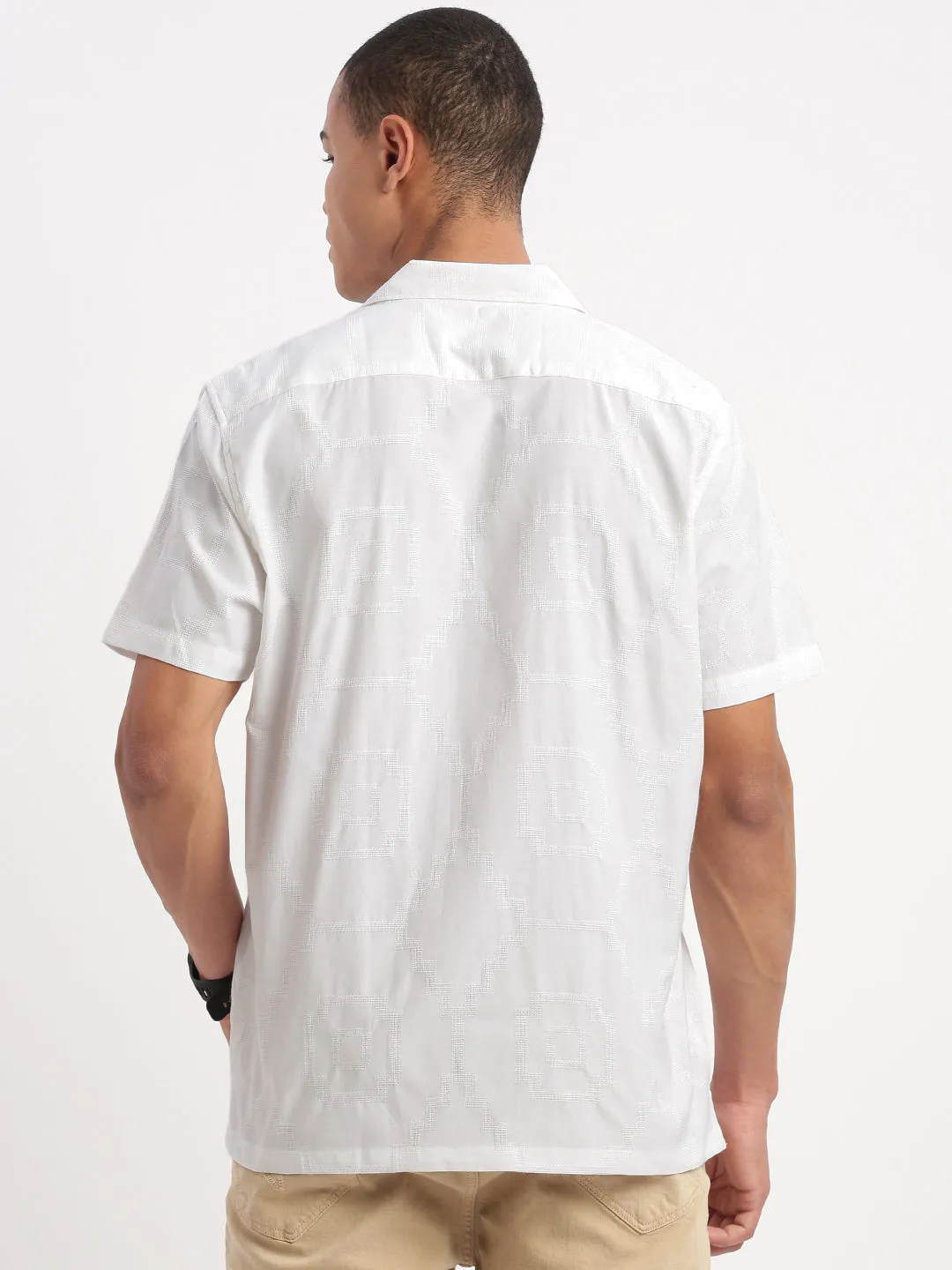 Men Cuban Collar Solid White Shirt