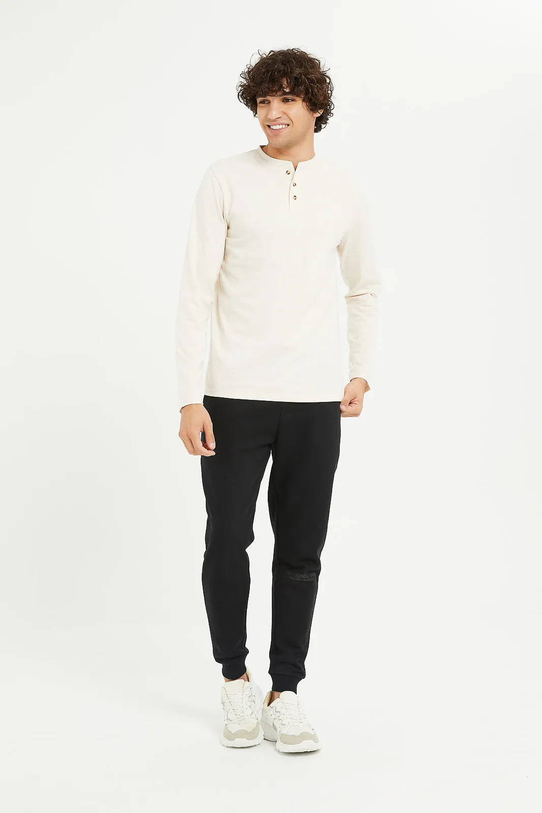 Men Ecru Long Sleeve Henley