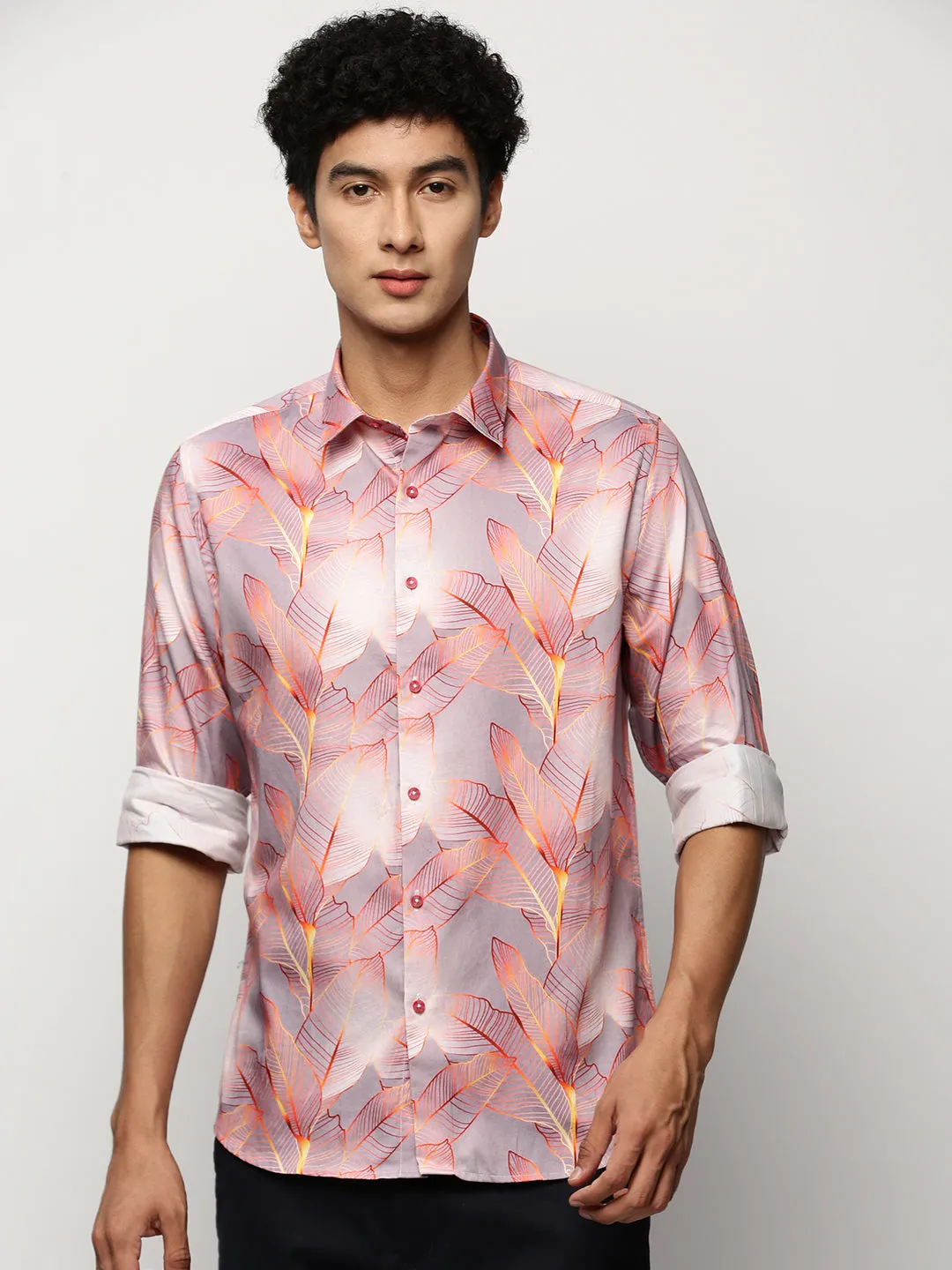 Men Grey Floral Shirt