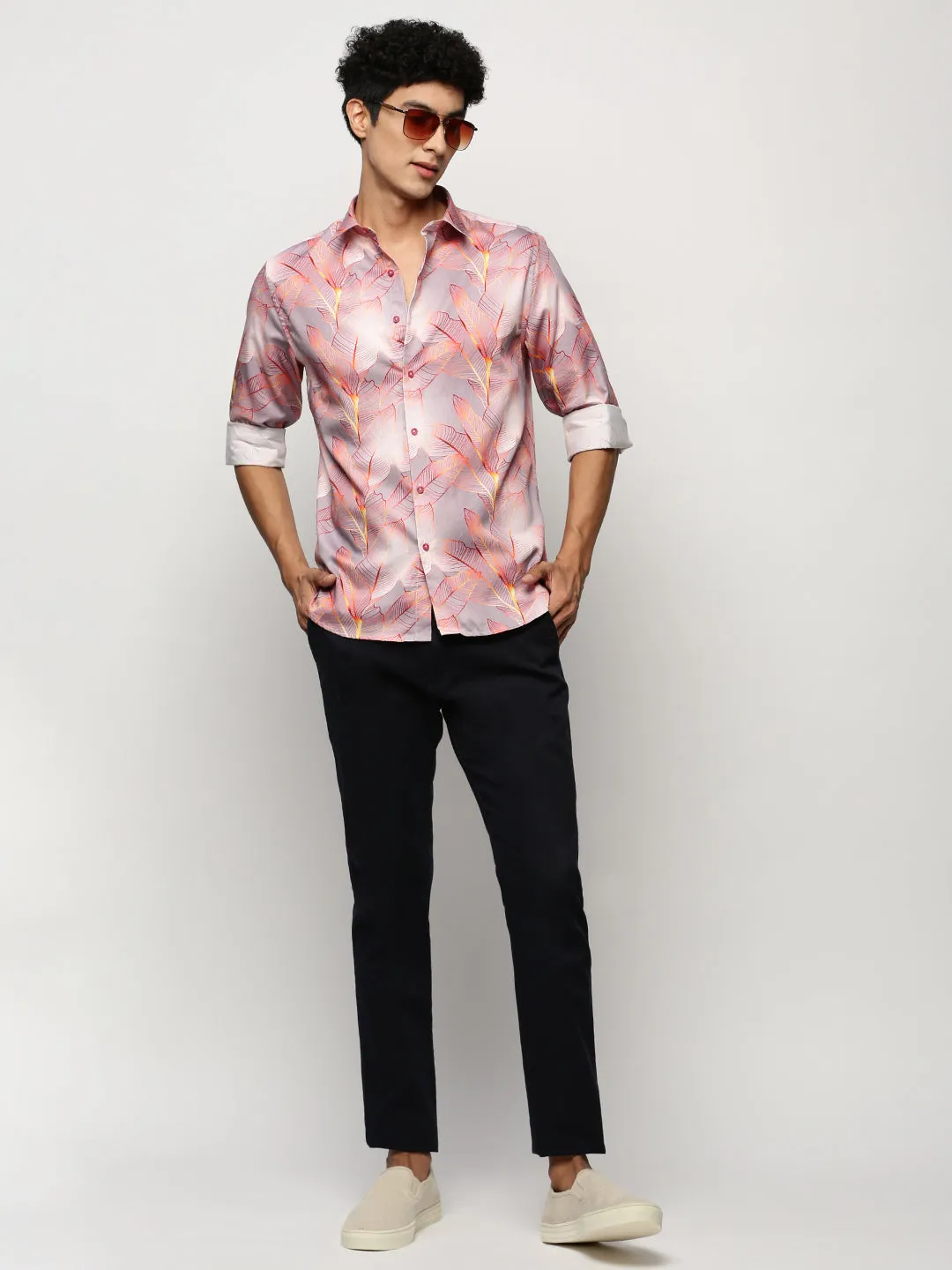 Men Grey Floral Shirt