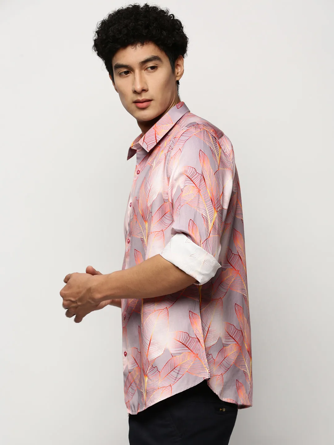 Men Grey Floral Shirt