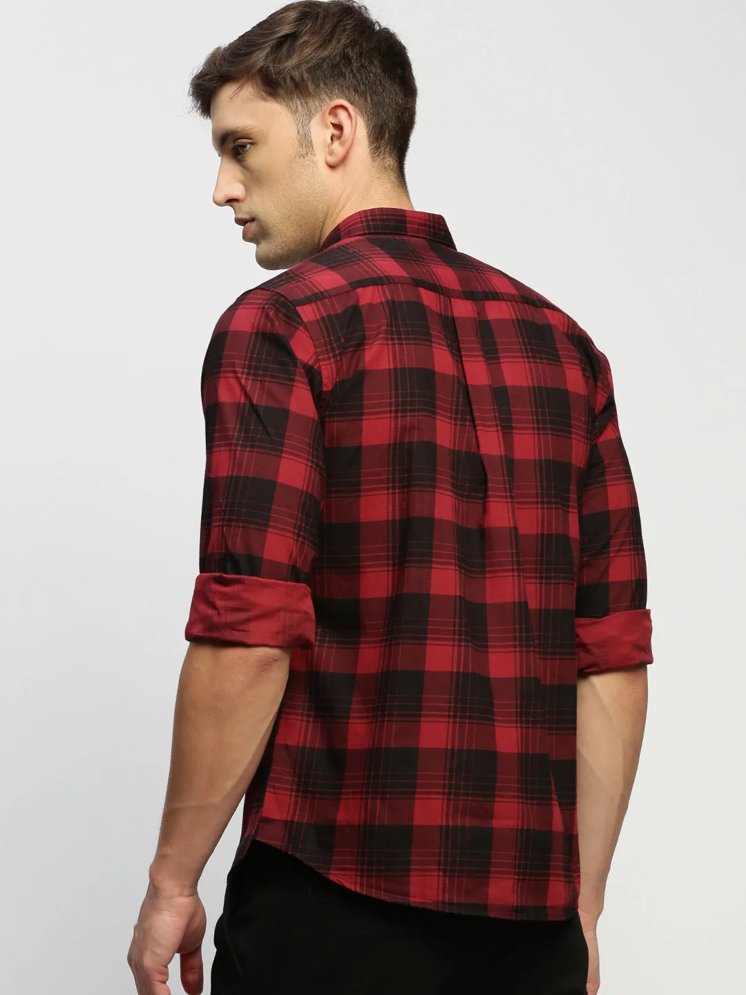 Men Maroon Checked Shirt