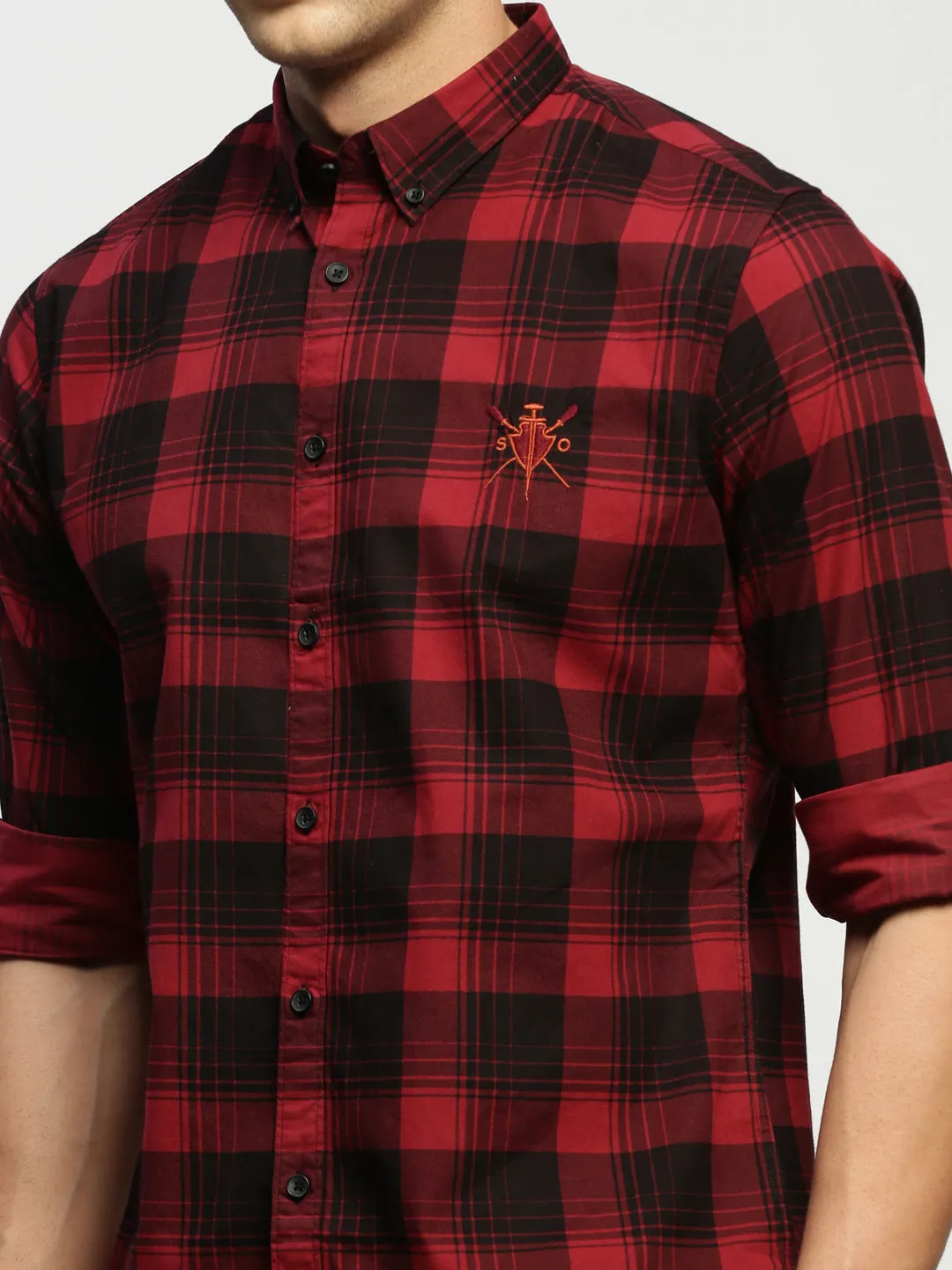 Men Maroon Checked Shirt