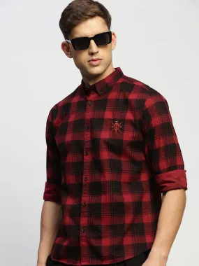 Men Maroon Checked Shirt